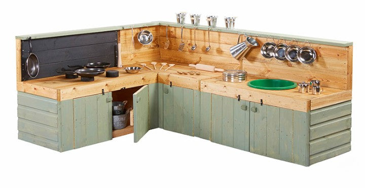 Ks1 Country Green Corner Mud Kitchen - Worktop (H)65cm-Cosy Direct,Cosy Outdoor,Kitchens & Shops & School,Play Kitchen-Learning SPACE