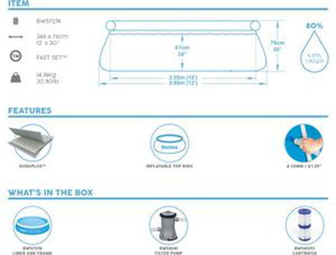 Large Fast Set Pool (12ft)-Pool, Water & Sand Toys-Bestway,Seasons,Stock,Summer,Swimming Pools-Learning SPACE