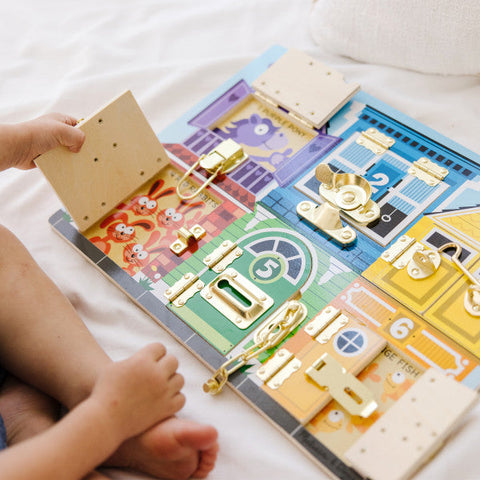 Latches Board-Additional Need,Baby Wooden Toys,excell2,Fine Motor Skills,Helps With,Stock-Learning SPACE