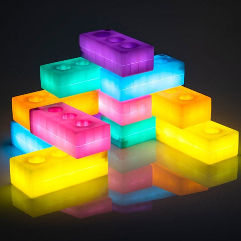 Light Up Glow Construction Bricks 12pk-AllSensory,Glow in the Dark,Sensory Light Up Toys,TTS Toys,Visual Sensory Toys-Learning SPACE