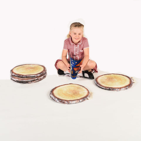 Log Slice Padded Sit Pads (Set of 6)-Placemats & Coasters-Bean Bags & Cushions,Calmer Classrooms,Classroom Packs,Cushions,Dropship,Forest School & Outdoor Garden Equipment,Nature Learning Environment,Nurture Room,Playground,Playground Equipment,Sensory Garden,Sit Mats,Stock,Wellbeing Furniture,World & Nature-Learning SPACE