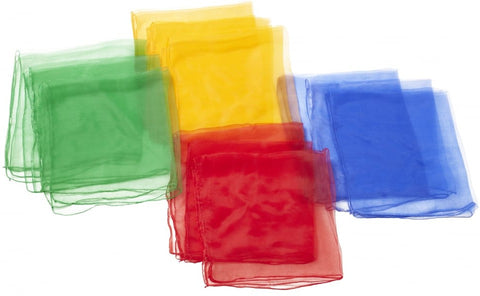 Magic Scarves – Set of 12 (4 Colours) Sensory Fabrics-Active Games,AllSensory,Calming & Anxiety,Games & Toys,Gonge,Sensory Seeking,Stock,Tactile Toys & Books,Teenage & Adult Sensory Gifts,Visual Sensory Toys-Learning SPACE