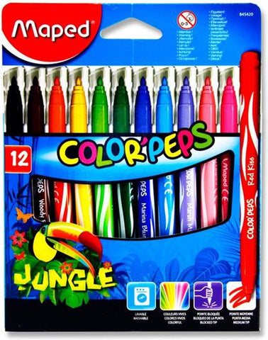 Maped Color'peps Jungle Colour Markers - Pk 12-Art Materials, Arts & Crafts, Back To School, Drawing & Easels, Early Arts & Crafts, Maped Stationery, Primary Arts & Crafts, Stock-Learning SPACE