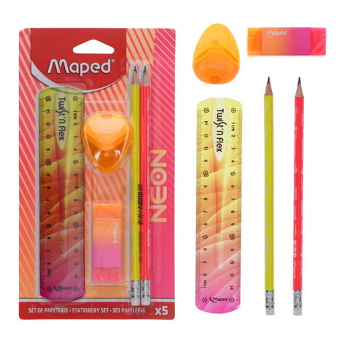Maped Neon 5-Piece Stationery Kit-Back To School,Maped Stationery,Pens & Pencils,Stationery-Learning SPACE