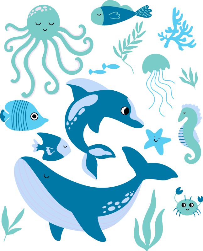 Marine Animals Set fish sticker-Dropship,Sticker,Underwater Sensory Room,Wall & Ceiling Stickers,Wall Decor-30x37 cm-A37772-Learning SPACE