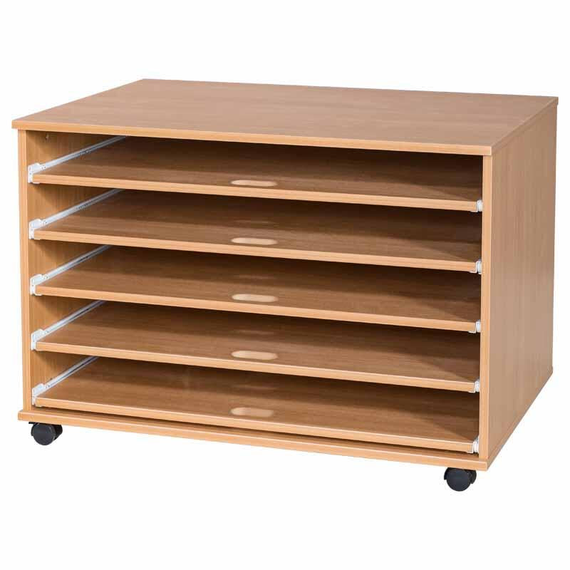 Mobile Sliding 5 Shelf A1 Paper Storage-Classroom Furniture,Classroom Table,Shelves,Storage-Beech-A52030-BE-Learning SPACE