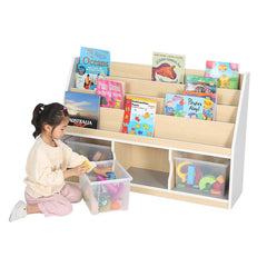 Modern Thrifty 3 Compartment Book Storage with 3 Clear Trays-Bookcases,Classroom Displays,Dropship,Shelves,Storage,Storage Bins & Baskets,Thrifty,Wellbeing Furniture-Learning SPACE