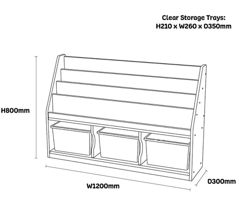 Modern Thrifty 3 Compartment Book Storage with 3 Clear Trays-Bookcases,Classroom Displays,Dropship,Shelves,Storage,Storage Bins & Baskets,Thrifty,Wellbeing Furniture-Learning SPACE