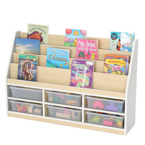 Modern Thrifty 6 Compartment Book Storage with 6 Clear Trays-Bookcases,Classroom Displays,Dropship,Shelves,Storage,Storage Bins & Baskets,Thrifty,Wellbeing Furniture-Learning SPACE