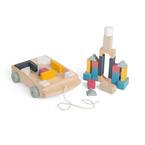 Montessori Wooden Pull Cart with Blocks-Bigjigs Toys, Christmas, Christmas 2024, Maths, Primary Maths, Shape & Space & Measure, Strength & Co-Ordination, Wooden Toys-Learning SPACE