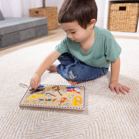 Musical Instruments Sound Puzzle - Wooden Peg Puzzle with Light-Activated Sounds (8 pcs)-Calming & Anxiety,Imaginative Play,Melissa & Doug,Play Food,Role Play,Schedules & Routines,Sound. Peg & Inset Puzzles,Transitions and Routines-Learning SPACE