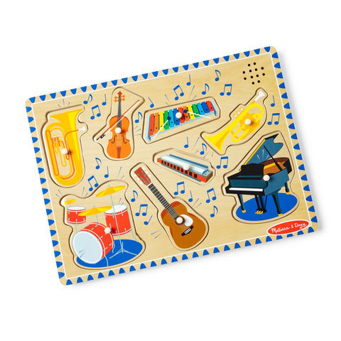 Musical Instruments Sound Puzzle - Wooden Peg Puzzle with Light-Activated Sounds (8 pcs)-Calming & Anxiety,Imaginative Play,Melissa & Doug,Play Food,Role Play,Schedules & Routines,Sound. Peg & Inset Puzzles,Transitions and Routines-Learning SPACE