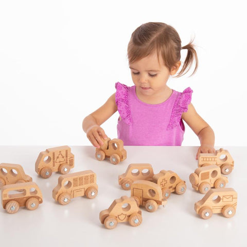 Natural Wooden Vehicles Set (12Pk)-Atelier,Cars & Transport,Cosy Direct,Small World,TickiT-Learning SPACE