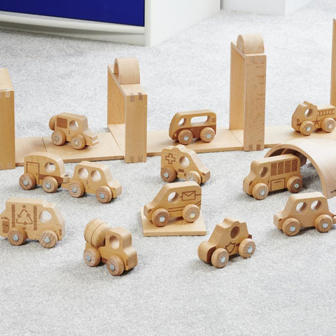 Natural Wooden Vehicles Set (12Pk)-Atelier,Cars & Transport,Cosy Direct,Small World,TickiT-Learning SPACE