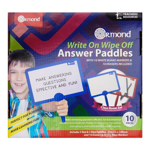 Pkt.10 Write On Wipe Off Answer Paddles-Calmer Classrooms,Classroom Packs,Mark Making,Ormond-Learning SPACE