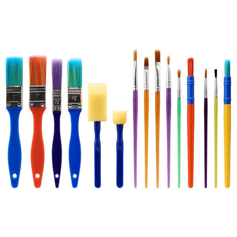 Pkt.15 Colourful Paint Brushes & Sponges Set-Art Materials, Arts & Crafts, Early Arts & Crafts, Painting Accessories, Primary Arts & Crafts-Learning SPACE