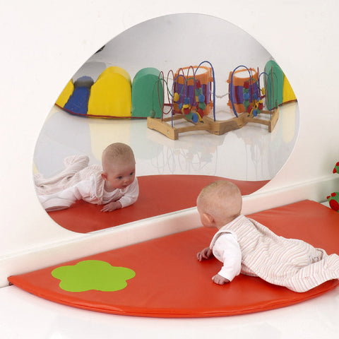 Plain Semi Circle Mat with Rectangular Mirror Set-AllSensory, Floor Padding, Matrix Group, Padding for Floors and Walls, Sensory Mirrors, Soft Play Sets-Red-Learning SPACE