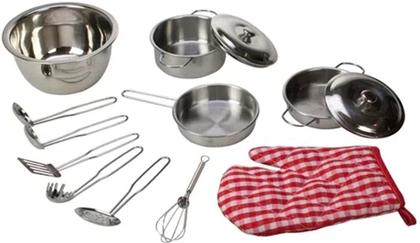 Play Kitchen - Stainless Steel Kitchenware Set-Bigjigs Toys,Calmer Classrooms,Gifts For 2-3 Years Old,Imaginative Play,Kitchens & Shops & School,Life Skills,Play Kitchen Accessories,Role Play,SCOTEXCEL,Stock-Learning SPACE