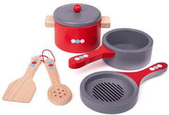Play Kitchen - Wooden Cooking Pans-Bigjigs Toys, Calmer Classrooms, Gifts For 2-3 Years Old, Imaginative Play, Kitchens & Shops & School, Life Skills, Stock, Wooden Toys-Learning SPACE