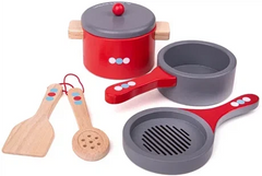 Play Kitchen - Wooden Cooking Pans-Bigjigs Toys, Calmer Classrooms, Gifts For 2-3 Years Old, Imaginative Play, Kitchens & Shops & School, Life Skills, Stock, Wooden Toys-Learning SPACE