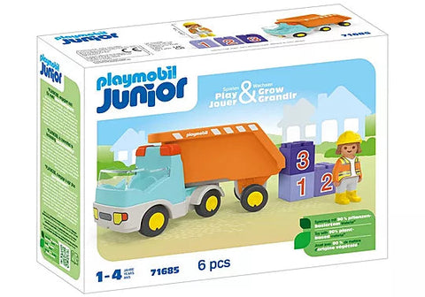 Playmobil® JUNIOR: Dump Truck-Fire. Police & Hospital, Gifts for 5-7 Years Old, Imaginative Play, Playmobil, Primary Games & Toys, Small World-Learning SPACE