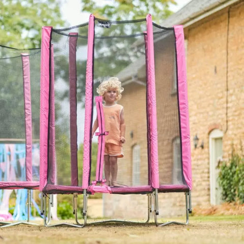 Plum® Pink Junior Trampoline and Enclosure – 4ft-Bounce,Featured,Plum Play,Plum Products Ltd,Trampolines-Learning SPACE