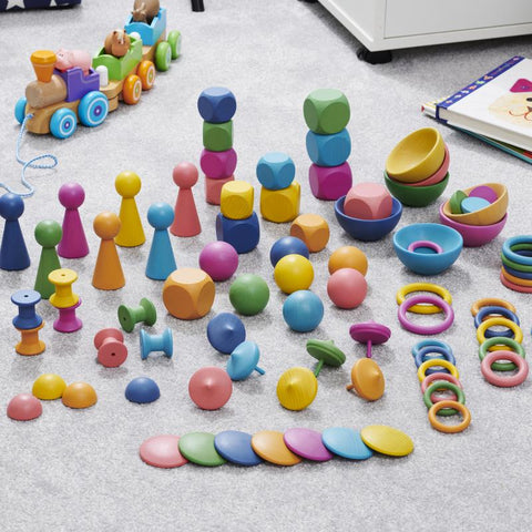 Rainbow Wooden Super Set– 84-Piece Sensory Loose Parts Collection-Building Blocks,Dropship,Stacking Toys & Sorting Toys,TickiT-Learning SPACE