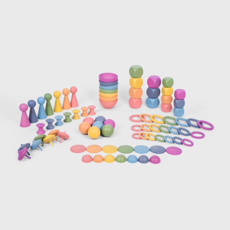 Rainbow Wooden Super Set– 84-Piece Sensory Loose Parts Collection-Building Blocks,Dropship,Stacking Toys & Sorting Toys,TickiT-Learning SPACE