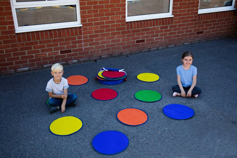 Rainbow™ Circle Outdoor Mats with Holdall (30 Pack)-Classroom Packs,Dropship,Kit For Kids,Mats,Mats & Rugs,Multi-Colour,Round,Rugs,Sit Mats,Wellbeing Furniture-Learning SPACE