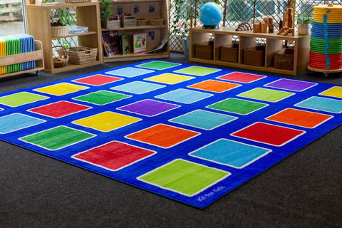 Rainbow™ Squares Large Placement 3x3m Carpet-Dropship,Kit For Kids,Mats & Rugs,Multi-Colour,Placement Carpets,Rainbow Theme Sensory Room,Rugs,Square,Wellbeing Furniture-Learning SPACE