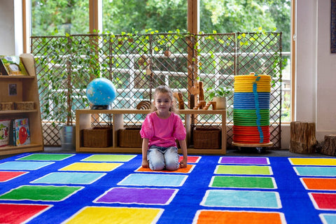 Rainbow™ Squares Large Placement 3x3m Carpet-Dropship,Kit For Kids,Mats & Rugs,Multi-Colour,Placement Carpets,Rainbow Theme Sensory Room,Rugs,Square,Wellbeing Furniture-Learning SPACE