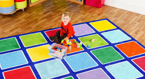 Rainbow™ Squares Large Placement 3x3m Carpet-Dropship,Kit For Kids,Mats & Rugs,Multi-Colour,Placement Carpets,Rainbow Theme Sensory Room,Rugs,Square,Wellbeing Furniture-Learning SPACE
