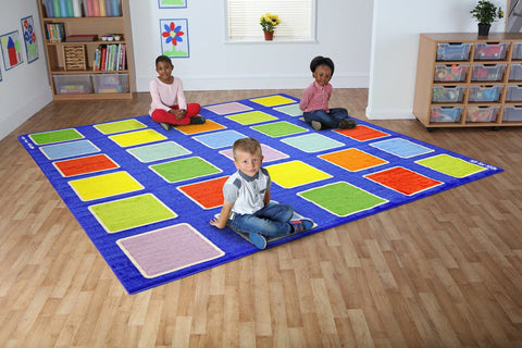 Rainbow™ Squares Large Placement 3x3m Carpet-Dropship,Kit For Kids,Mats & Rugs,Multi-Colour,Placement Carpets,Rainbow Theme Sensory Room,Rugs,Square,Wellbeing Furniture-Learning SPACE
