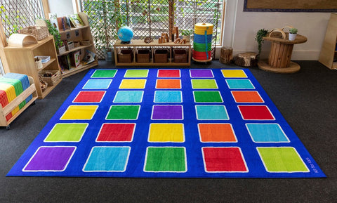 Rainbow™ Squares Large Placement 3x3m Carpet-Dropship,Kit For Kids,Mats & Rugs,Multi-Colour,Placement Carpets,Rainbow Theme Sensory Room,Rugs,Square,Wellbeing Furniture-Learning SPACE