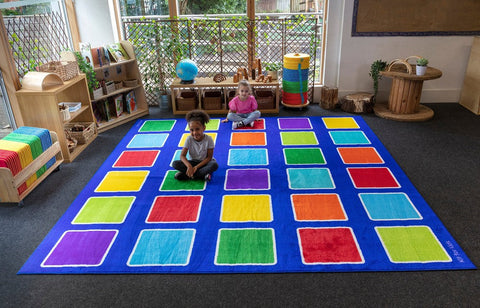 Rainbow™ Squares Large Placement 3x3m Carpet-Dropship,Kit For Kids,Mats & Rugs,Multi-Colour,Placement Carpets,Rainbow Theme Sensory Room,Rugs,Square,Wellbeing Furniture-Learning SPACE