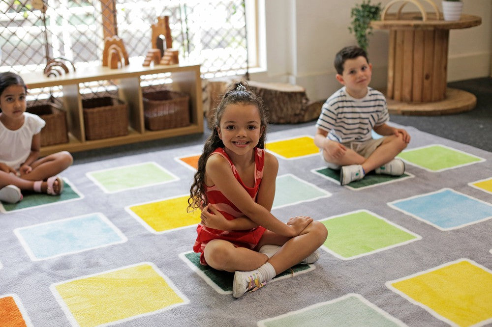 Rainforest Squares Carpet - 3x3m Nature-Inspired Learning