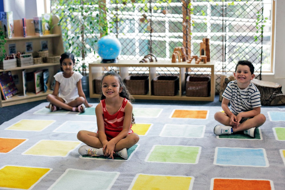 Rainforest Squares Carpet - 3x3m Nature-Inspired Learning