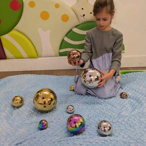 Reflective Sensory Spheres Set (10 Pc)-Calming & Anxiety,Playlearn,Sensory & Physio Balls,Sensory Balls,Sensory Seeking-Learning SPACE