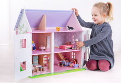 Rose Cottage Dolls House-Bigjigs Toys, Dolls & Doll Houses, Gifts For 2-3 Years Old, Imaginative Play, Small World, Stock-Learning SPACE