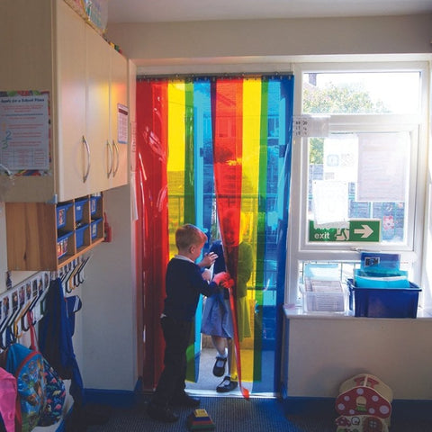 School Rainbow Strip Free Flow Curtains-Calmer Classrooms, Classroom Displays, Helps With, Matrix Group, Playground Wall Art & Signs, Rainbow Theme Sensory Room, Sensory Wall Panels & Accessories-Learning SPACE