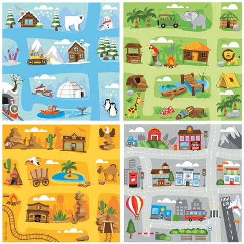 Small World Road Map Indoor/Outdoor Carpet Set of 4-Dropship,Kit For Kids,Mats & Rugs,Rugs,Small World,Square,Wellbeing Furniture-Set 2-MAT1227-Learning SPACE