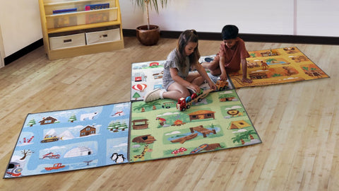 Small World Road Map Indoor/Outdoor Carpet Set of 4-Dropship,Kit For Kids,Mats & Rugs,Rugs,Small World,Square,Wellbeing Furniture-Learning SPACE