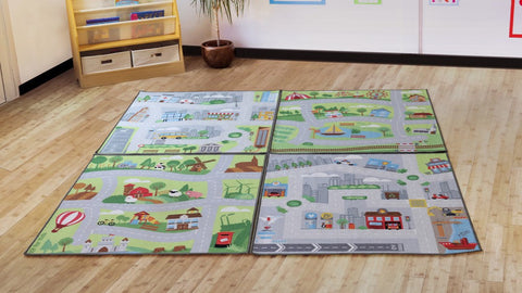 Small World Road Map Indoor/Outdoor Carpet Set of 4-Dropship,Kit For Kids,Mats & Rugs,Rugs,Small World,Square,Wellbeing Furniture-Learning SPACE