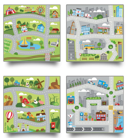 Small World Road Map Indoor/Outdoor Carpet Set of 4-Dropship,Kit For Kids,Mats & Rugs,Rugs,Small World,Square,Wellbeing Furniture-Learning SPACE