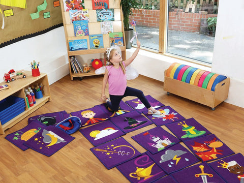 Storytime 32 Interactive Carpet Tiles with holdall-Classroom Packs,Dropship,Kit For Kids,Mats,Mats & Rugs,Rugs,Sit Mats,Square,Wellbeing Furniture-Learning SPACE