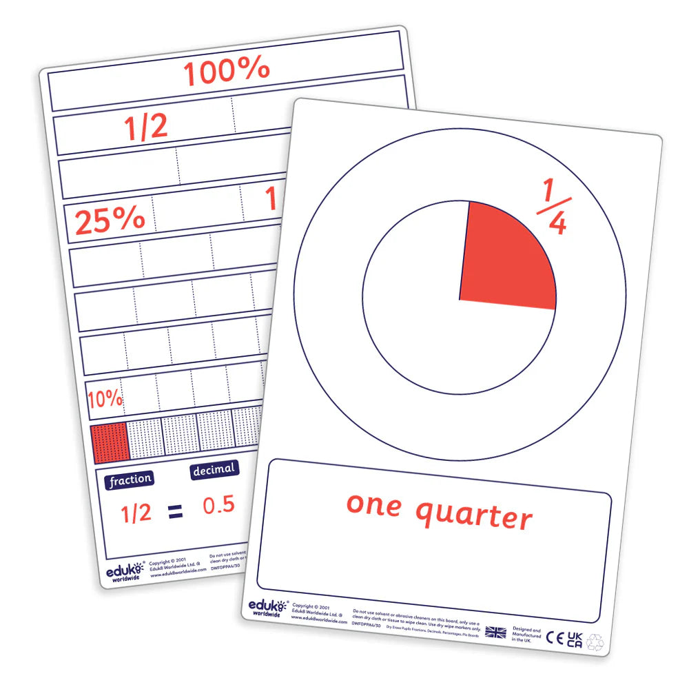Ter Dry Wipe Fraction, Decimal, Percentage, Pie Board-Classroom Packs,Classroom Resources,Early Years Maths,Educational Classroom Materials,EDUK8,Maths,Primary Maths-Learning SPACE
