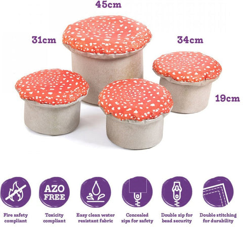 Toadstools Seats (4 Pack)-Bean Bags & Cushions,Cushions,Dropship,Eden Learning Spaces,Nature,Nature Learning Environment,Nature Sensory Room,Sensory Room Furniture,Wellbeing Furniture-Learning SPACE