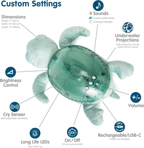 Tranquil Turtle® - Aqua (USB C Rechargeable)-Comfort Toys,Games & Toys,Night Light,Plush,Sensory Light Up Toys,Sensory Projectors,Sleep Issues,Visual Sensory Toys-Learning SPACE