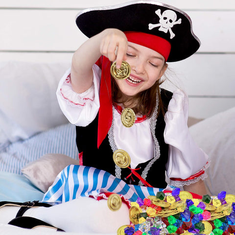 Tub of Pirate Treasure, 150 Gold Coins & 150 Gems-Dinosaurs. Castles & Pirates,Dress Up Costumes & Masks,Featured,Halloween,Imaginative Play,Money,Role Play-Learning SPACE