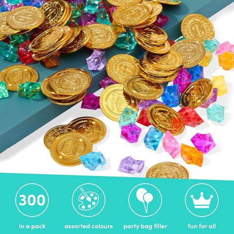Tub of Pirate Treasure, 150 Gold Coins & 150 Gems-Dinosaurs. Castles & Pirates,Dress Up Costumes & Masks,Featured,Halloween,Imaginative Play,Money,Role Play-Learning SPACE